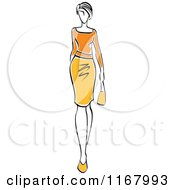 Poster, Art Print Of Sketched Model Walking In A Yellow And Orange Dress
