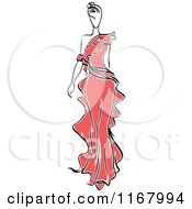 Poster, Art Print Of Sketched Fashion Model Walking In A Red Dress 2