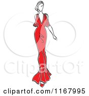 Poster, Art Print Of Sketched Fashion Model Walking In A Red Dress 3