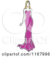 Clipart Of A Sketched Fashion Model Walking In A Purple Dress Royalty Free Vector Illustration