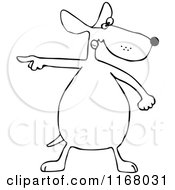 Cartoon Of An Outlined Dog Standing And Pointing Royalty Free Vector Clipart