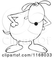 Cartoon Of An Outlined Dog With His Paws On His Hips Royalty Free Vector Clipart