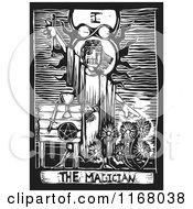 Poster, Art Print Of The Magician Tarot Card Black And White Woodcut