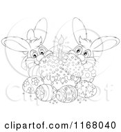 Poster, Art Print Of Outlined Cake With Easter Eggs And Bunnies