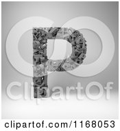 Clipart Of A 3d Capital Letter P Composed Of Scrambled Letters Over Gray Royalty Free CGI Illustration