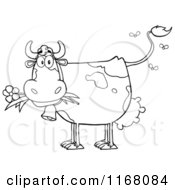 Cartoon Of An Outlined Stinky Cow With Flies Royalty Free Vector Clipart