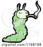 Cartoon Of A Green Smoking Caterpillar Royalty Free Vector Illustration