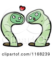 Cartoon Of A Green Earth Worm Pair Royalty Free Vector Illustration