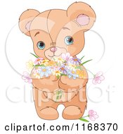Poster, Art Print Of Cute And Sweet Teddy Bear Holding Spring Flowers