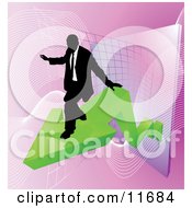 Poster, Art Print Of Successful Businessman Riding On A Green Arrow As Revenue Increases