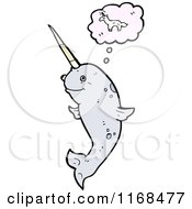 Cartoon Of A Narwhal Whale Thinking Of A Unicorn Royalty Free Vector Illustration by lineartestpilot