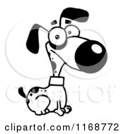 Cartoon Of A Cute Alert Black And White Dog Sitting Royalty Free Vector Clipart
