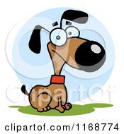 Poster, Art Print Of Cute Alert Brown Dog Sitting Against A Blue Circle