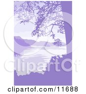 Lake Mountains And Trees In Purple Tones