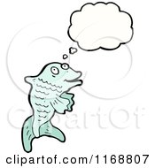 Cartoon Of A Thinking Green Fish Royalty Free Vector Illustration