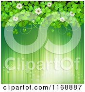 Poster, Art Print Of Green St Patricks Day Background With Shamrock Clovers And Flowers Over Lights