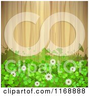 Poster, Art Print Of Green St Patricks Day Background With Shamrock Clovers And Flowers Over Wood