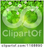 Poster, Art Print Of Green St Patricks Day Background With Shamrock Clovers And Flowers Over Flares