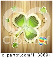 Clipart Of A St Patricks Day Shamrock And Clovers Over Wood Royalty Free Vector Illustration