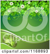 Poster, Art Print Of Green St Patricks Day Background With Shamrock Clovers And Flowers 2