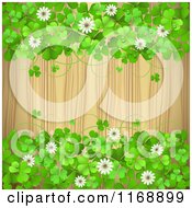 Poster, Art Print Of Green St Patricks Day Background With Shamrock Clovers And Flowers Over Wood 2