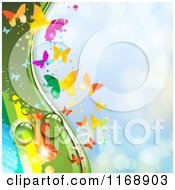 Poster, Art Print Of Spring Time Rainbow Dew Butterfly Background Over Blue 3