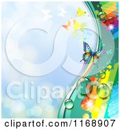 Poster, Art Print Of Spring Time Rainbow Dew Butterfly Background Over Blue