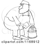 Cartoon Of An Outlined Painter Man Holding A Bucket And Brush Royalty Free Vector Clipart
