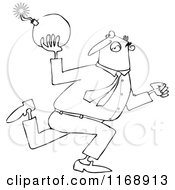 Cartoon Of An Outlined Businessman Running And Ready To Throw A Bomb Royalty Free Vector Clipart