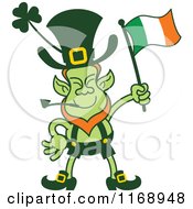 Poster, Art Print Of St Patricks Day Leprechaun Waving An Irish Flag
