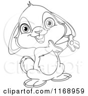 Cartoon Of A Black And White Bunny Presenting Royalty Free Vector Clipart