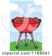 Poster, Art Print Of Sausages Roasting On A Charcoal Bbq Grill On A Hill