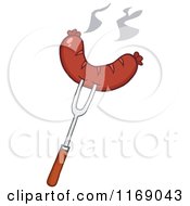 Cartoon Of A Bbq Fork With A Hot Sausage Royalty Free Vector Clipart