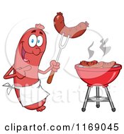 Poster, Art Print Of Sausage Cook Mascot Pointing To A Weenie On A Fork