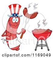 American Sausage Chef Mascot Pointing To A Weenie On A Fork