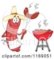 Mexican Sausage Chef Mascot Pointing To A Weenie On A Fork