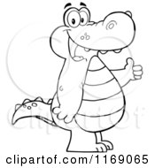 Cartoon Of A Happy Black And White Alligator Holding A Thumb Up Royalty Free Vector Clipart