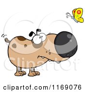 Cartoon Of A Spotted Brown Dog Watching A Butterfly Royalty Free Vector Clipart