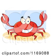 Poster, Art Print Of Happy Red Crab Over Blue