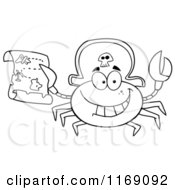 Cartoon Of A Happy Black And White Pirate Crab Holding A Treasure Map Royalty Free Vector Clipart