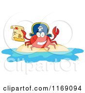 Poster, Art Print Of Happy Pirate Crab Holding A Treasure Map On An Island