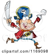 Poster, Art Print Of Happy Pirate Running With A Sword And Hook Hand In The Air