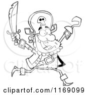 Poster, Art Print Of Happy Black And White Pirate Running With A Sword And Hook Hand In The Air