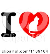 Poster, Art Print Of Cat Silhouette On A Heart With The Letter I