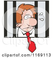 Imprisoned Businessman With His Tie Hanging Out Of The Bars