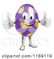 Poster, Art Print Of Purple Polka Dot Easter Egg Mascot Holding Two Thumbs Up