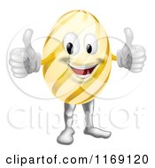 Poster, Art Print Of Striped Easter Egg Mascot Holding Two Thumbs Up