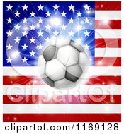 Soccer Ball Over An American Flag With Fireworks