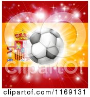 Soccer Ball Over A Spanish Flag With Fireworks