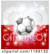 Soccer Ball Over A Poland Flag With Fireworks